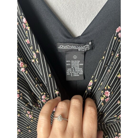 Vtg Jonathan Martin Y2K Asymmetric Midi Maxi Dress 12 Striped Roses Fairy Pinup - Picture 3 of 9